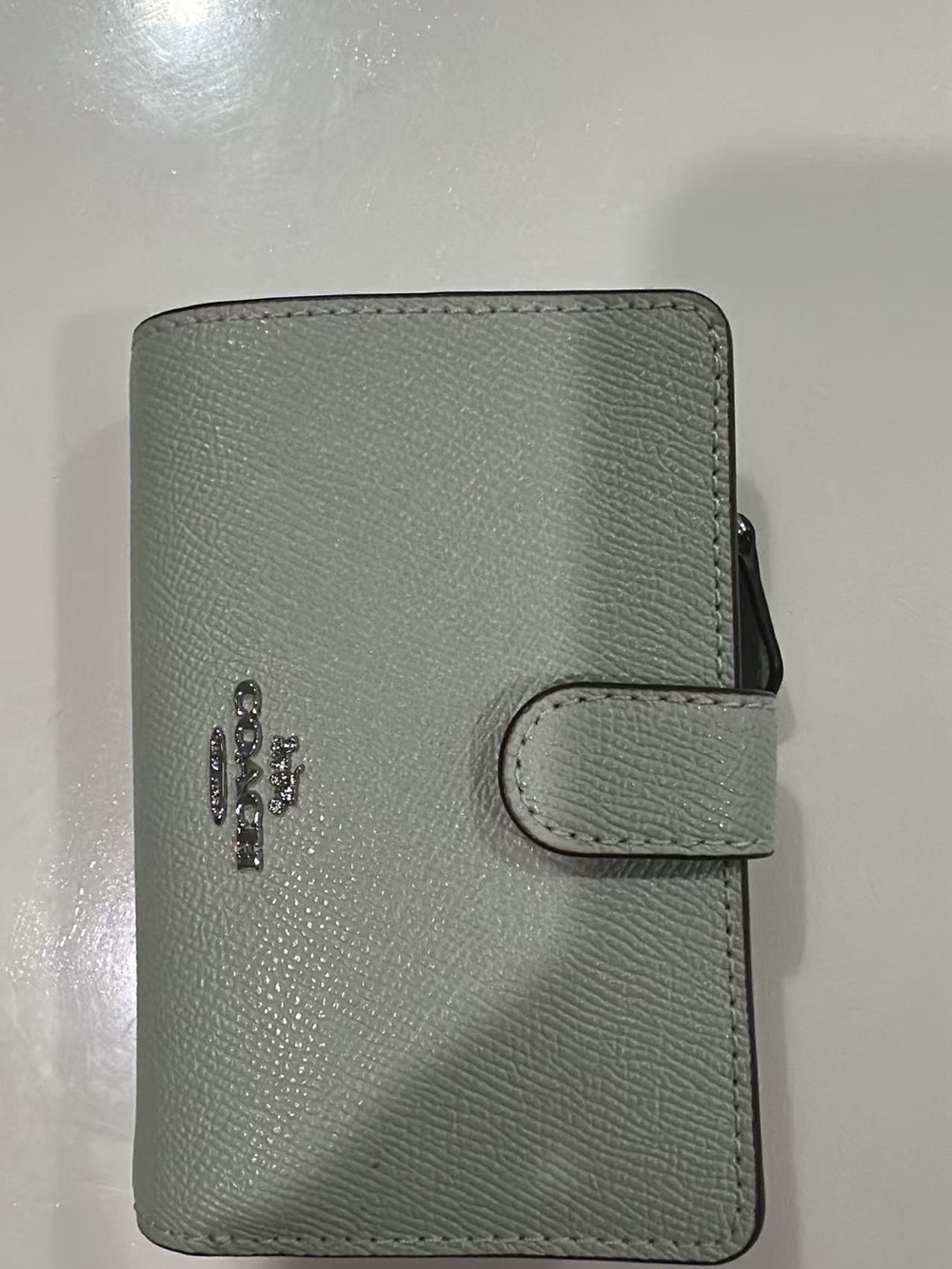 Coach Pebbled Leather Small Wallet in Mint Green